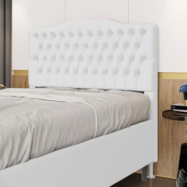 Imagem de Cabeceira Estofada para Cama Box Pollux 160 para Cama Queen Couro Branco Aradecor