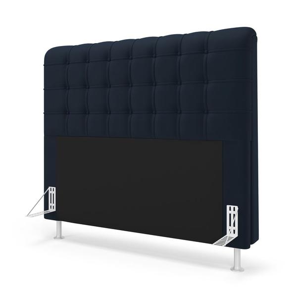 Imagem de Cabeceira Estofada para Cama Box Rana 140 para Cama de Casal Suede Azul Marinho Aradecor