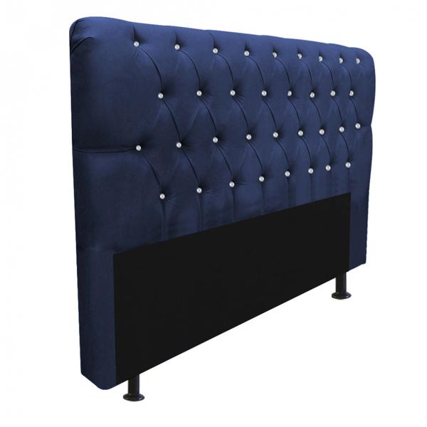 Imagem de Cabeceira Estofada Paris 160cm Queen Size Strass Suede Azul Marinho - Ahz Móveis