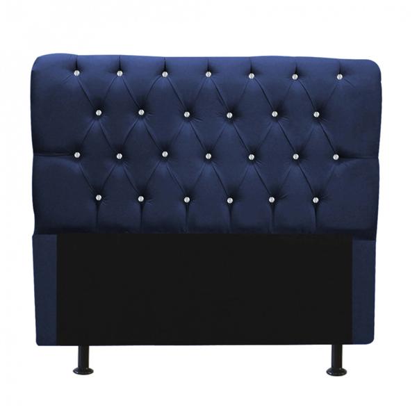 Imagem de Cabeceira Estofada Paris 160cm Queen Size Strass Suede Azul Marinho - Ahz Móveis