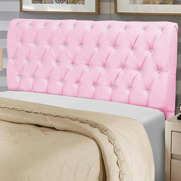 Imagem de Cabeceira Estofada Paris 90CM Solteiro Strass Suede Rosa - D A DECOR