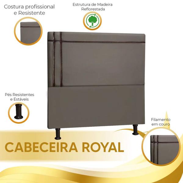 Imagem de Cabeceira Estofada Royal em Madeira de Eucalipto 160cm Suede com Fita Marrom Claro Shop das Cabeceiras