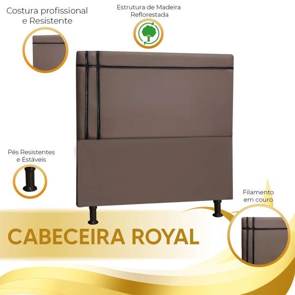 Imagem de Cabeceira Estofada Royal em Madeira de Eucalipto 160cm Suede com Fita Preta Shop das Cabeceiras