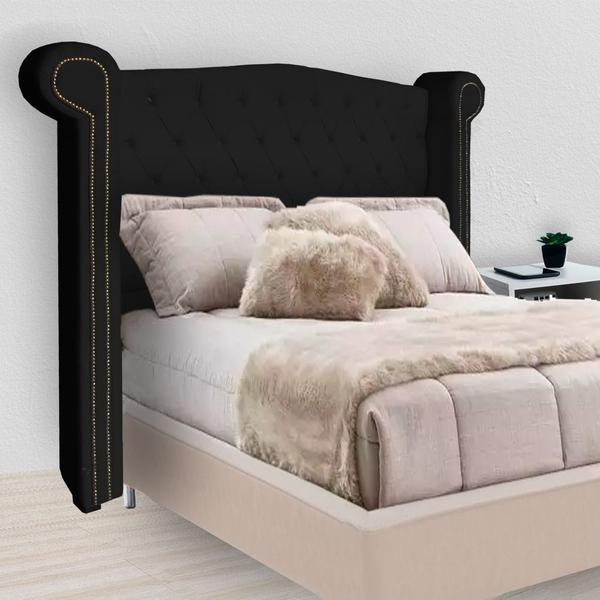 Imagem de Cabeceira Estofada Sienna Para Cama Box Queen 160 Cm Corano Preto - LM DECOR