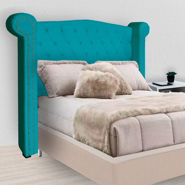 Imagem de Cabeceira Estofada Sienna Para Cama Box Solteiro 90 Cm Suede Azul Turquesa - LM DECOR