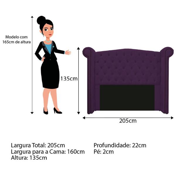 Imagem de Cabeceira Estofada Veneza 160 cm Queen Size Suede Roxo - ADJ Decor