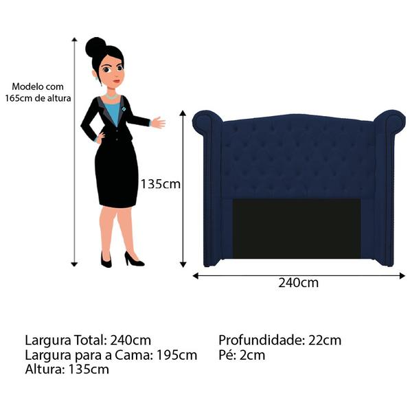 Imagem de Cabeceira Estofada Veneza 195 cm King Size Suede Azul Marinho - ADJ Decor