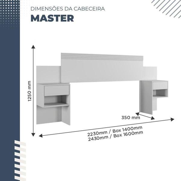 Imagem de Cabeceira Extensível Master Com 2 Mesas De Cabeceiras 2 Gavetas Benetil Móveis Branco