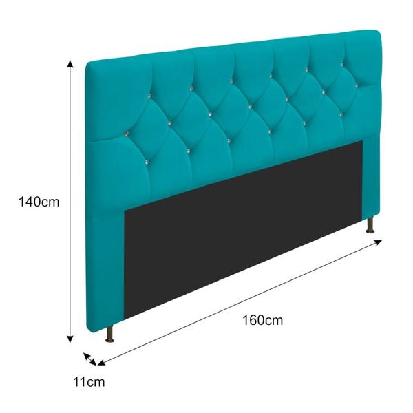 Imagem de Cabeceira França Estofada Strass 160cm Cama Box Queen Suede Azul Turquesa - Amarena Móveis