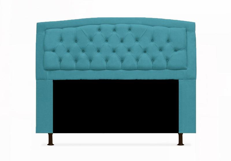 Imagem de Cabeceira Geovana + Calçadeira Fênix Para Quarto King 195cm Suede Azul Turquesa - DL Decor