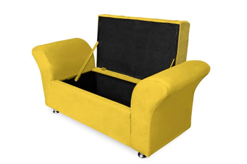 Imagem de Cabeceira Geovana e Calçadeira Veneza Baú Casal 140cm Suede Amarelo - LM DECOR