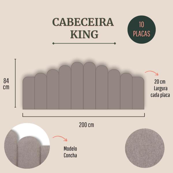 Imagem de Cabeceira King Concha Linho 200x84 Cama Box Modulada