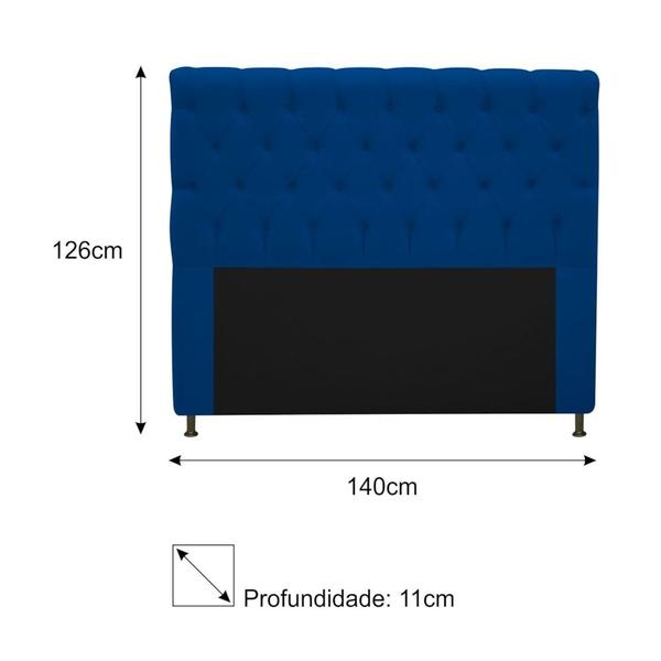 Imagem de Cabeceira Kristal Estofada Capitonê 140 cm para Cama Box de Casal Suede Azul Marinho Quarto - AM Decor