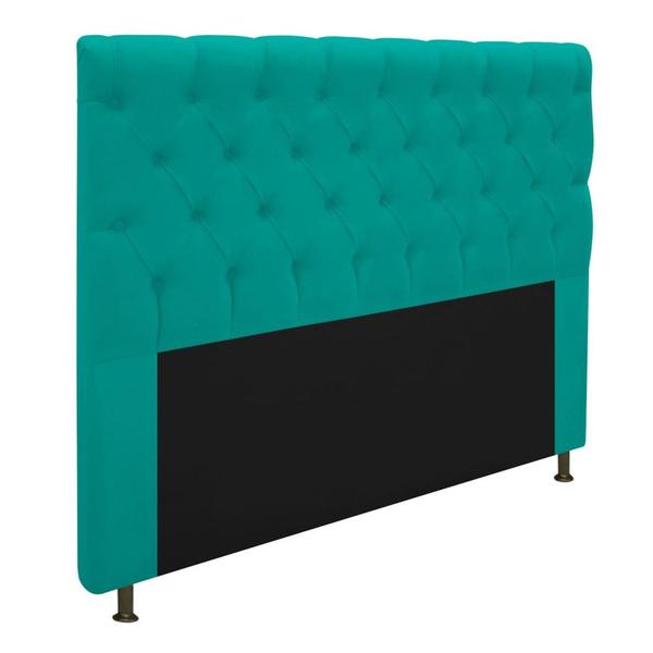 Imagem de Cabeceira Kristal Estofada Capitonê 140 cm para Cama Box de Casal Suede Azul Turquesa Quarto - AM Decor