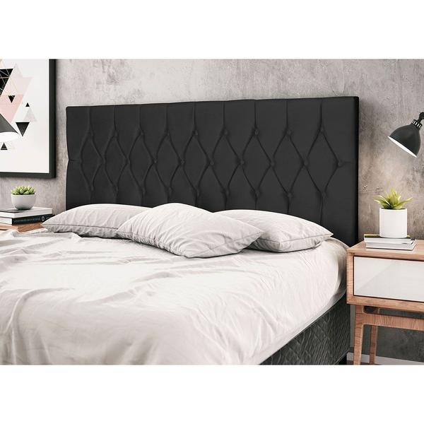 Imagem de Cabeceira Madri Preto Estofada para Cama Box Casal 144Cm Quarto Luxo JBE Móveis