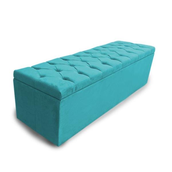 Imagem de Cabeceira Mais Calçadeira Baú Casal 140cm Para Cama Box Sofia Suede Azul Turquesa - DS Estofados