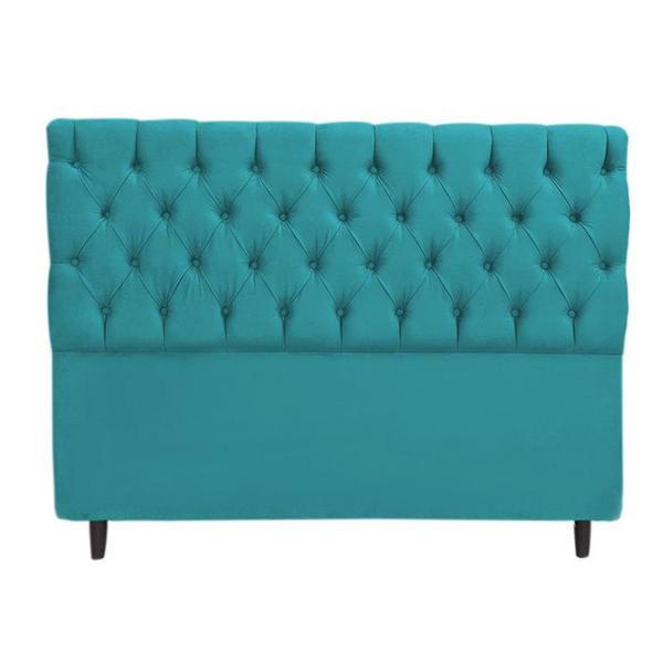 Imagem de Cabeceira Mais Calçadeira Baú Casal 140cm Para Cama Box Sofia Suede Azul Turquesa - DS Estofados