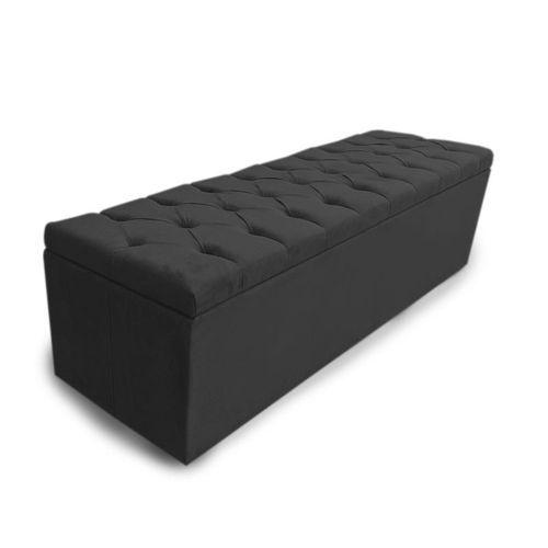 Imagem de Cabeceira Mais Calçadeira Baú Casal 140cm Para Cama Box Suede Preto