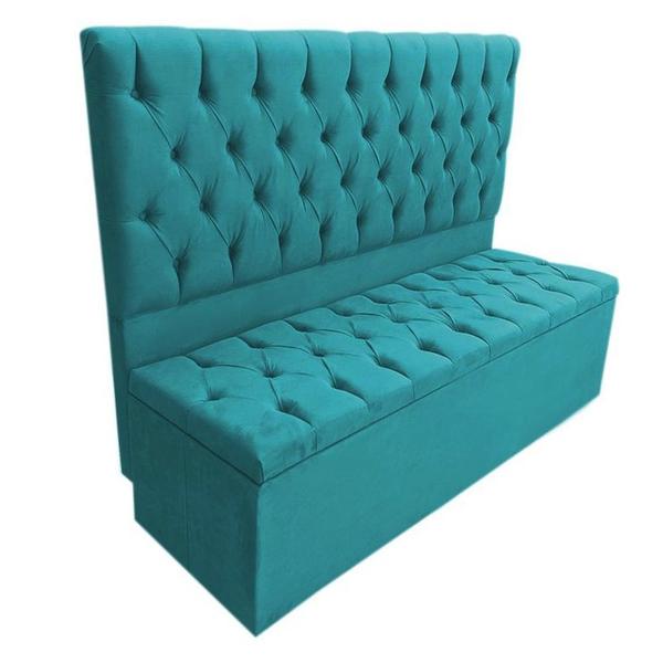 Imagem de Cabeceira Mais Calçadeira Baú Casal Queen 160cm Para Cama Box Sofia Suede Azul Turquesa - DS Estofados