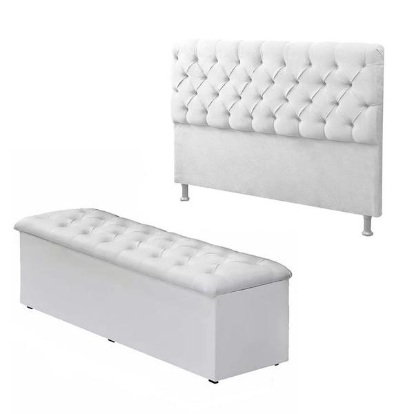 Imagem de Cabeceira Mais Calçadeira Baú King 190cm Para Cama Box Sofia material sintético Branco - DS Móveis