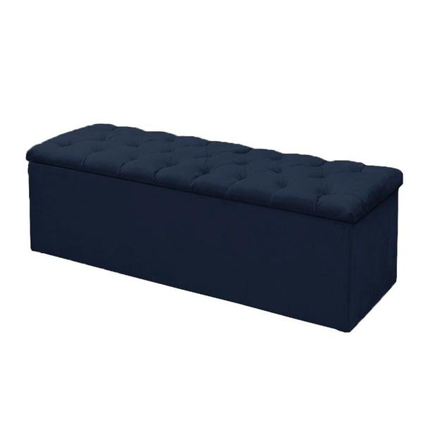 Imagem de Cabeceira Mais Calçadeira Baú King 195cm Para Cama Box Sofia Suede Azul Marinho - DS Móveis