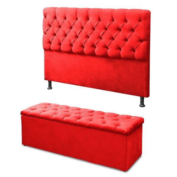 Imagem de Cabeceira Mais Calçadeira Baú King 195cm Para Cama Box Sofia Suede Vermelho - DS Móveis