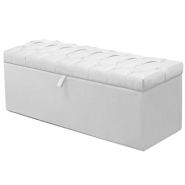 Imagem de Cabeceira Mais Calçadeira Baú Solteiro 90cm Para Cama Box Paris Napa Branco - DS Móveis