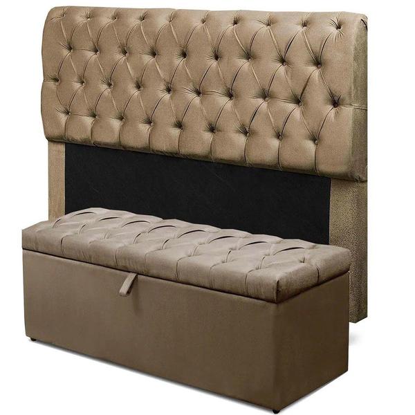 Imagem de Cabeceira Mais Calçadeira Baú Solteiro 90cm Para Cama Box Paris Suede Capuccino - DS Móveis