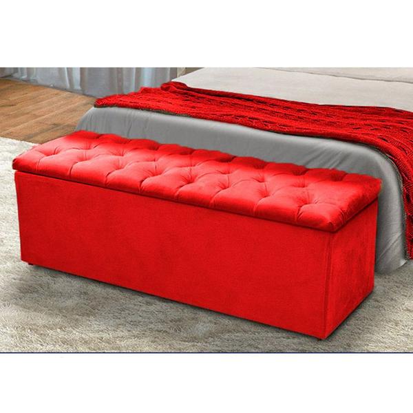 Imagem de Cabeceira Mais Calçadeira Baú Solteiro 90cm Para Cama Box Sofia Suede Vermelho - DS Estofados