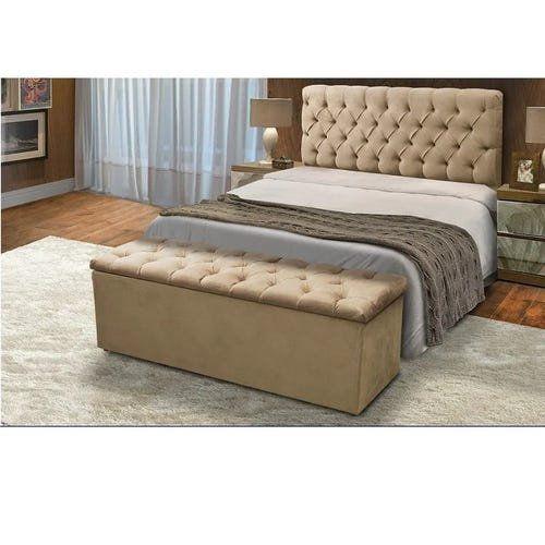 Imagem de Cabeceira Mais Calçadeira  Casal Queen 160cm  Suede Bege