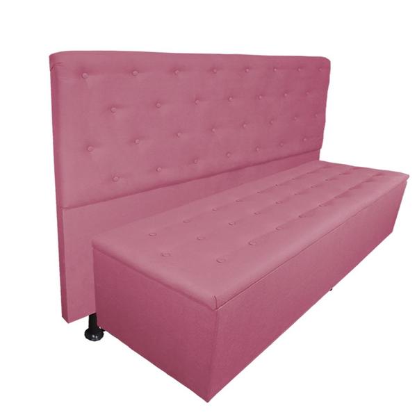 Imagem de Cabeceira mais Calçadeira Casal Super King Juliana 195cm Para Cama Box Suede Rosa - DS Estofados