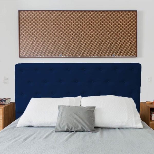 Imagem de Cabeceira mais Calçadeira Solteiro Juliana 90cm Para Cama Box Suede Azul Marinho - DS Estofados