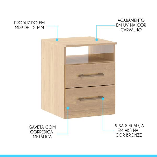 Imagem de Cabeceira Mesa de Apoio Lateral 2 Gavetas 36x46Cm MDP Carvalho 1040 MENU