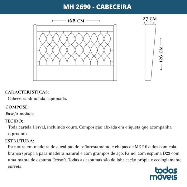 Imagem de Cabeceira MH-2690 Herval Estofada Casal para Colchão 138 cm Moldura Marrom A Linho Cinza C