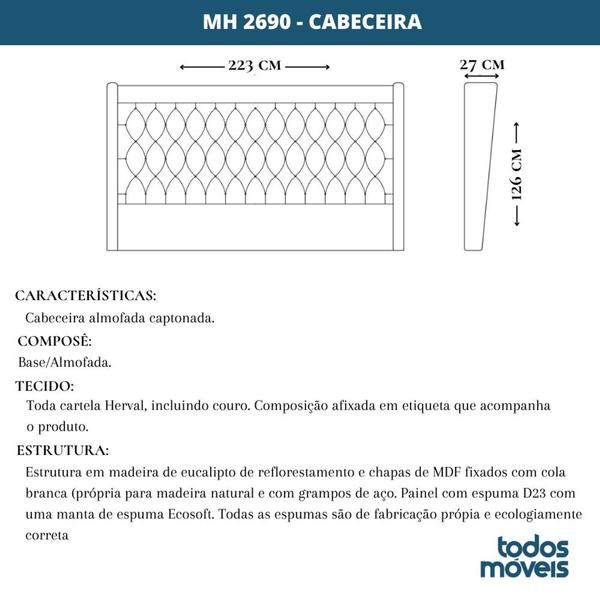 Imagem de Cabeceira MH-2690 Herval Estofada King para Colchão 193 cm Moldura Marrom A Linho Cinza C