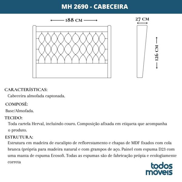 Imagem de Cabeceira MH-2690 Herval Estofada Queen para Colchão 158 cm Moldura Marrom A Linho Bege C