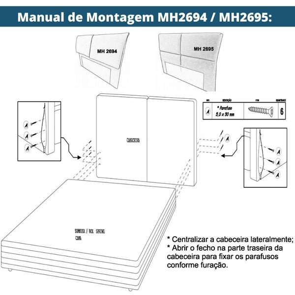 Imagem de Cabeceira MH-2694 Herval Estofado King para Colchão 193 cm com Luminária Linho Bege C