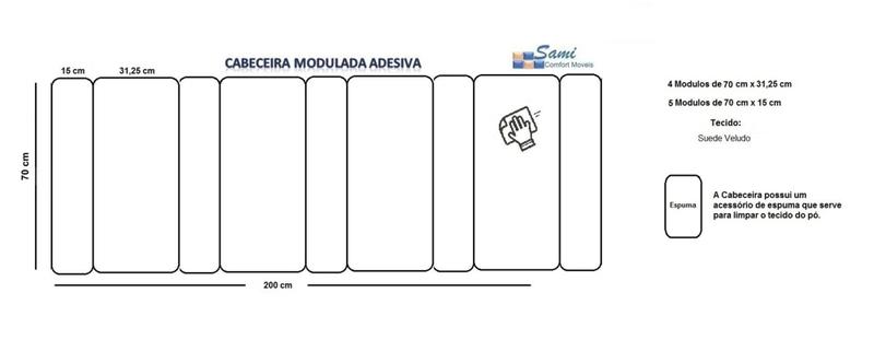 Imagem de Cabeceira Modulada Adesiva 200 cm x 70 cm