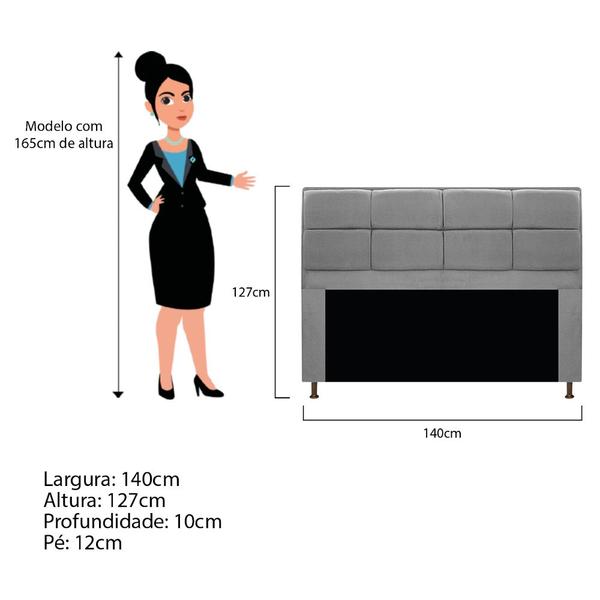 Imagem de Cabeceira Munique 140 cm Casal Corano Cinza - ADJ Decor