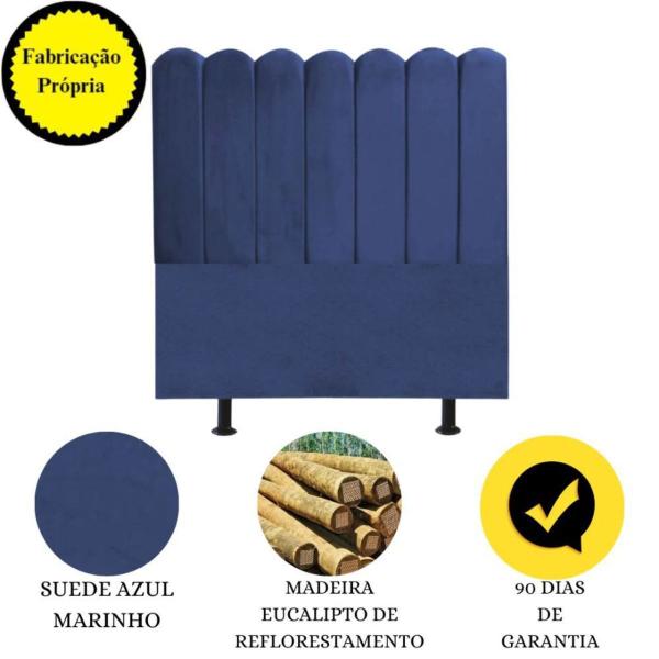 Imagem de Cabeceira Nuvem Cama Solteiro 90cm Alanis Suede Azul Marinho