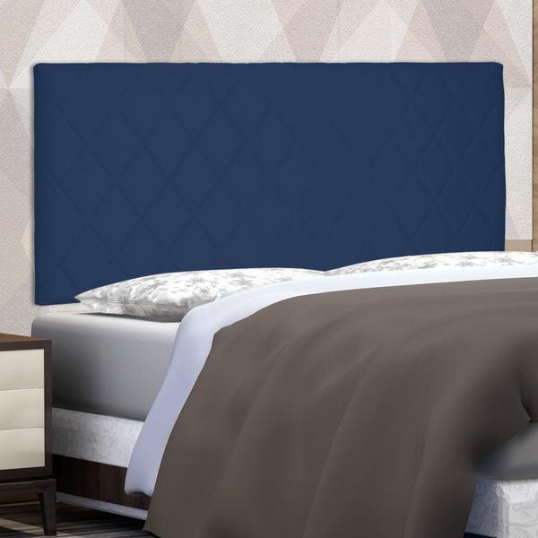 Imagem de Cabeceira Painel Estofada Cama Box Casal Esmeralda 140cm Suede Azul Marinho - Abmaza