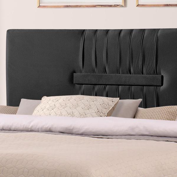 Imagem de Cabeceira Painel Estofada Nevada Suede Preto Casal 1,40m para Cama Box