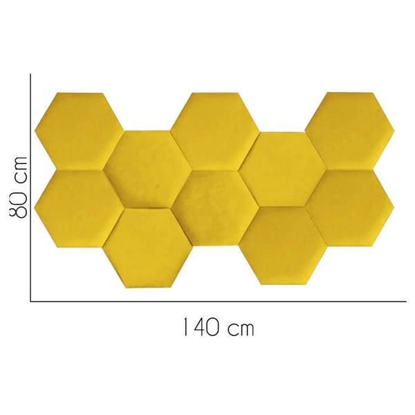 Imagem de Cabeceira Painel Modulado Colmeia Blogueirinha Estofada 140cm Casal Tecido Sintético Amarelo - Ahazzo Móveis