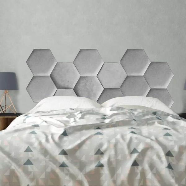 Imagem de Cabeceira Painel Modulado Colmeia Blogueirinha Estofada 160cm Queen Size material sintético Cinza - Ahz Móveis