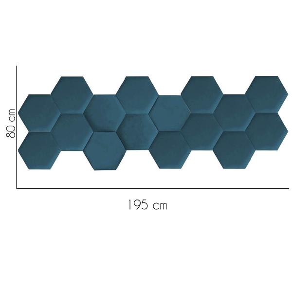 Imagem de Cabeceira Painel Modulado Colmeia Blogueirinha Estofada 195cm King Size Tecido Sintético Azul Turquesa - Ahz Móveis