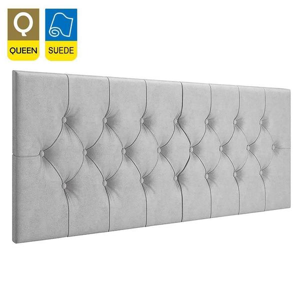 Imagem de Cabeceira Painel Suspensa Capitonê Estofada Suede Para Cama De Casal Queen 160cm X 55cm Cinza