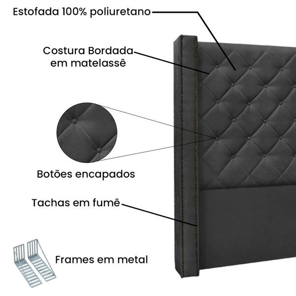 Imagem de Cabeceira Para Cama Box 140 cm Lisboa Veludo Cinza - Nexta Casa