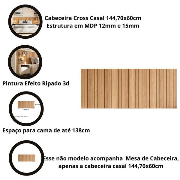 Imagem de Cabeceira Para Cama Box Com Efeito Ripado Cross Casal 144,70x60cm Freijó - Movelove