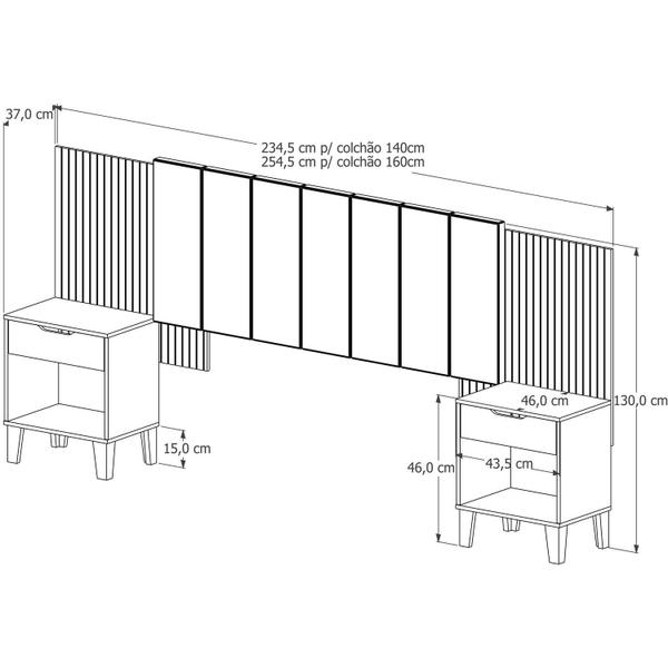 Imagem de Cabeceira Para Cama Box de Casal e Queen Extensível com Mesa de Cabeceira e Capitonê Linho Bege Helena Nature