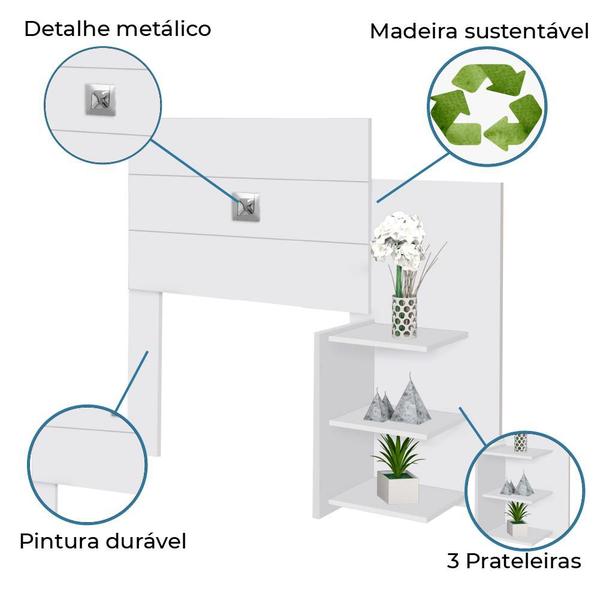 Imagem de Cabeceira Para Cama Box Solteiro Com Prateleiras Acapulco Branco J&A 